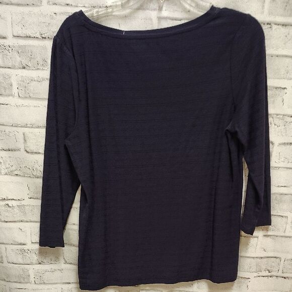 Talbots Blue 3/4 Sleeve Blouse with Nautical Anchor - Picture 3 of 3